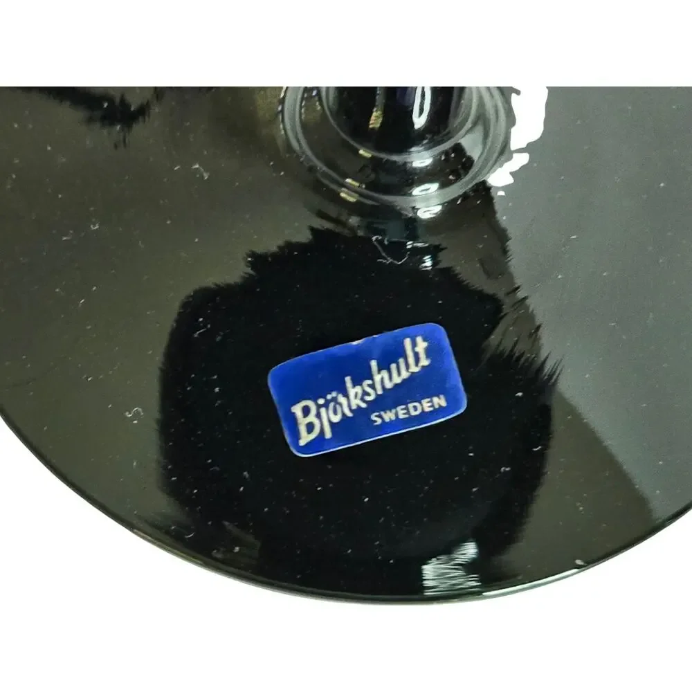 4 Swedish Black Crystal Wine Glasses Bjorkshult Scan by Hans Christian Wagner